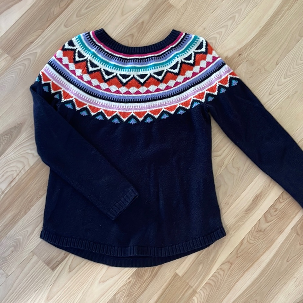 Talbots Nordic Fair Isle Style Sweater M Navy